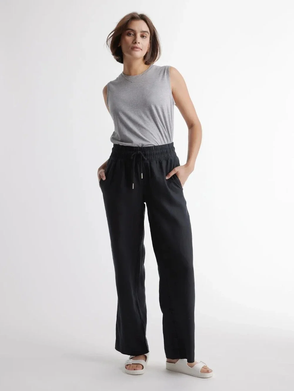 Quince European Linen Wide Keg Pants Black Xs 29